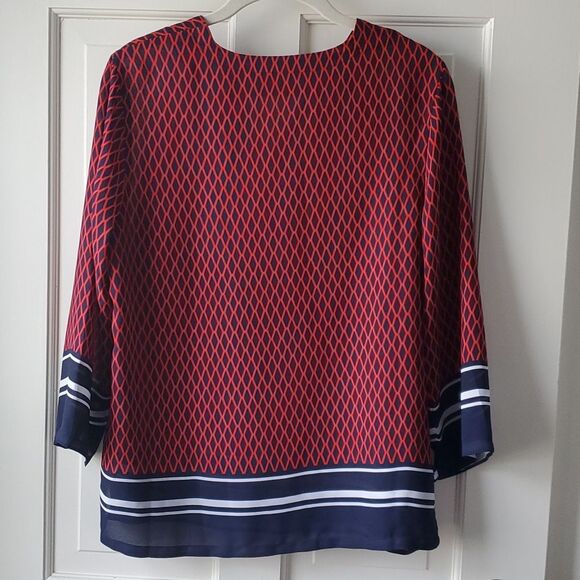 VIOLET + CLAIRE RED WHITE BLUE TUNIC TOP BLUE MEDIUM GEOMETRIC NAUTICAL PATRIOT - Picture 7 of 12